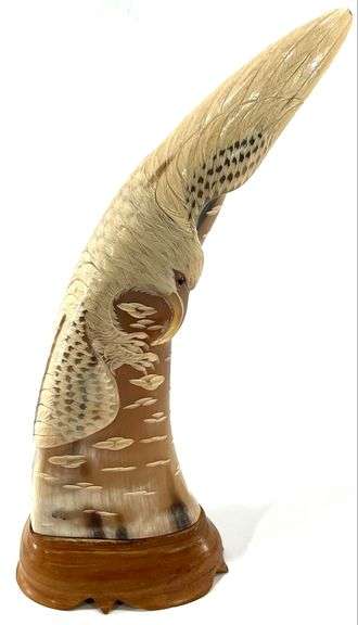 Vintage HandCarved & Crafted Thailand Buffalo Horn w/ Eagle Art