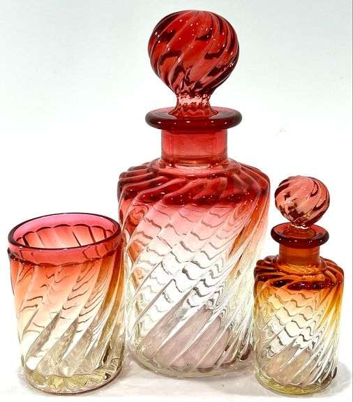 Vintage Baccarat Rose Twisted Bamboo Toiletry Set