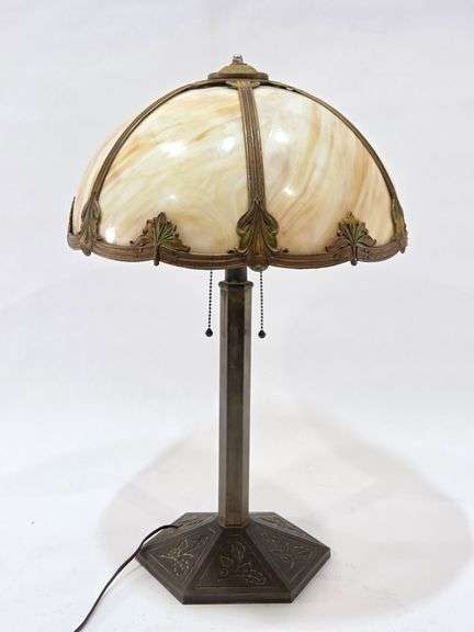 Antique Bradley & Hubbard Slag Glass 3-Light Table Lamp (See Description)