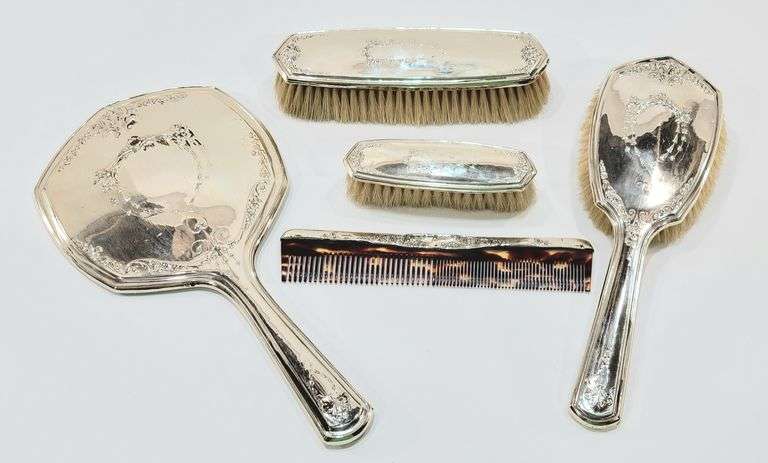 Antique Sterling Silver 5- Piece Vanity Set