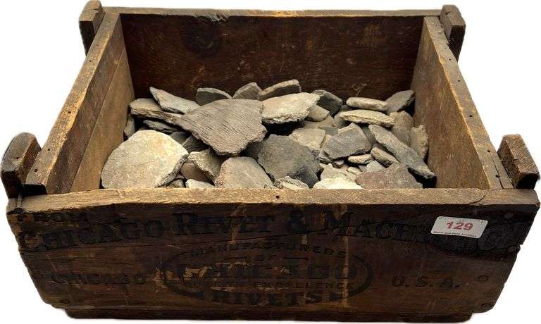 Antique Chicago Rivet and Machine Wooden Box w/ Pottery Shards - Black ...