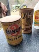 Vintage bottles and tin, and cardboard containers