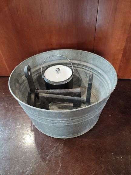 Round Galvanized Wash Tub and Contents