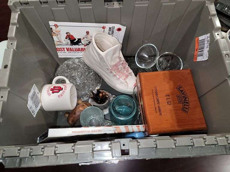 Box Lot of glassware and collectibles. Tote NOT Included