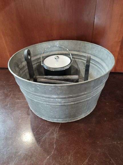 Round Galvanized Wash Tub and Contents