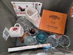 Box Lot of glassware and collectibles. Tote NOT Included