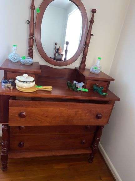 Vintage Solid Cherry Dresser and Mirror