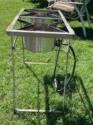 Propane burner with twin head and foldable steel stand
