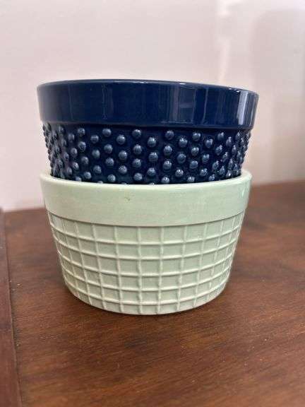 Ceramic Mint Green & Blue Textured Condiment Food Dessert Bowls 4" X 2"