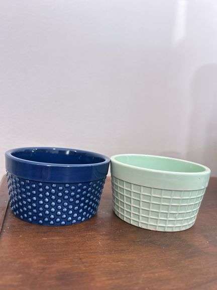 Ceramic Mint Green & Blue Textured Condiment Food Dessert Bowls 4" X 2"