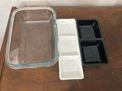 Clear glass lock & lock bowl (no lid) & 2 condiments rectangle dishes