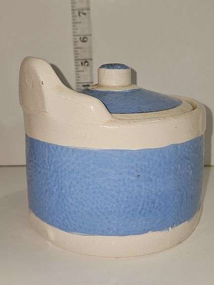 Baby Blue & White Ceramic Salt container with lid