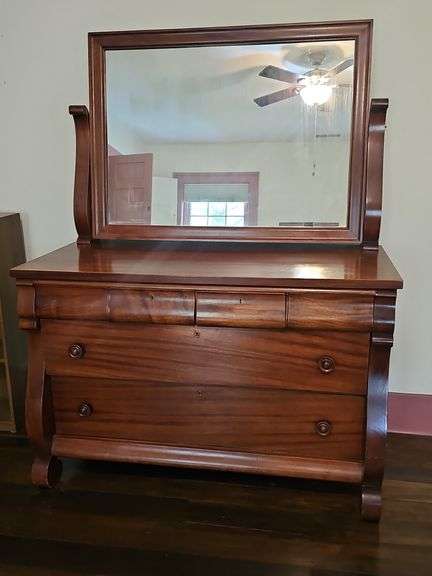 Mahogany Empire Style Dresser with Mirror