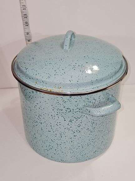 Paula Deen 12-quart enamel-on-steel covered stockpot.