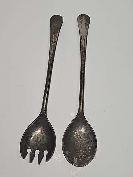 Cut glass bowl with a silver-plated rim & Serving utensils