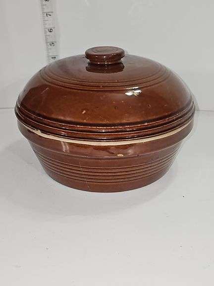 Stoneware casserole dish with a lid.