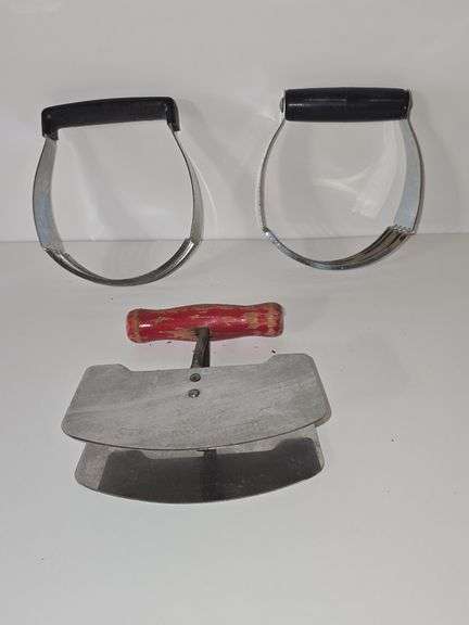 Pastry Blender (qty 2) & Vintage red wood handle stainless steel two blade food chopper
