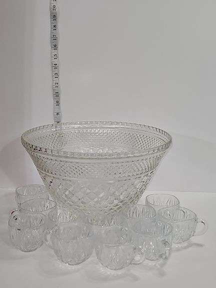 Cut glass punch Bowl, cups