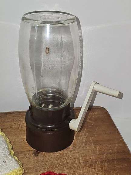 Wooden cutting board and vintage kitchen items