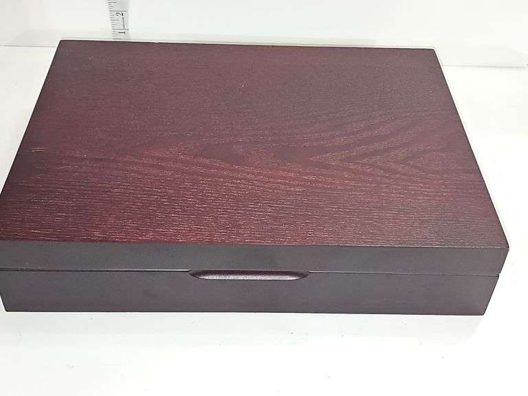 Stainless Steel flatware in wooden storage box