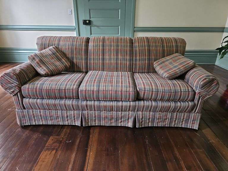 Plaid Upholstered Sofa