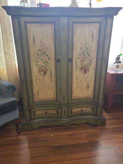 Hand Painted Vintage Style Hutch/TV Armoire
