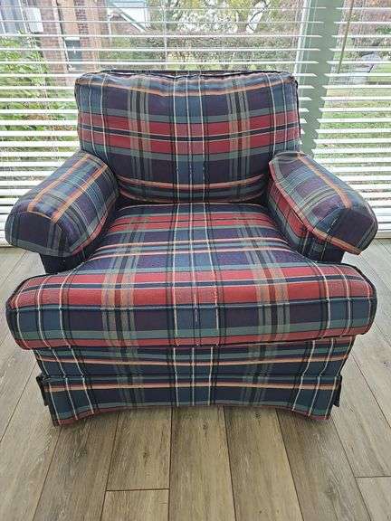 Plaid Upholstered Armchair