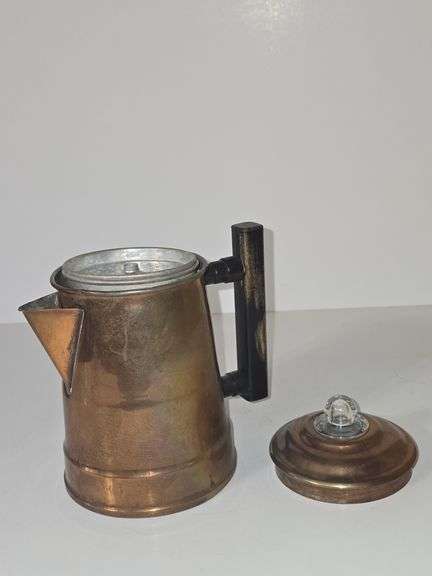 Copper tea/coffee pot with wooden handle