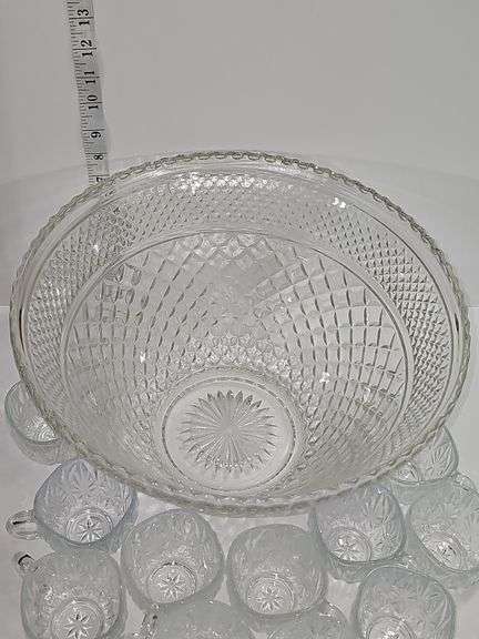 Cut glass punch Bowl, cups
