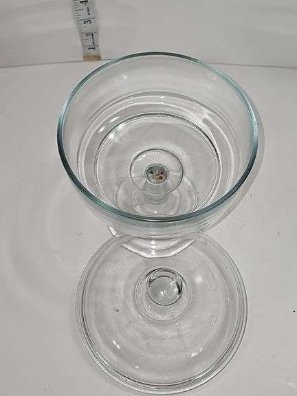 Clear glass compote, also known as a pedestal candy dish
