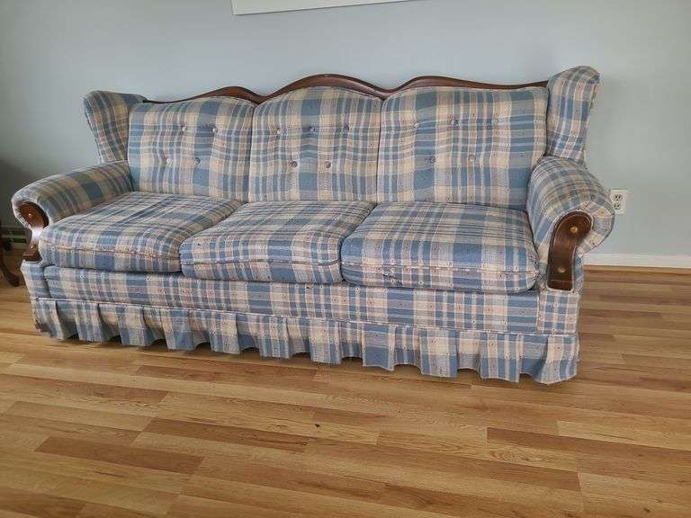 Vintage Plaid Upholstered Sleeper Sofa