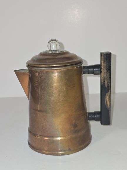 Copper tea/coffee pot with wooden handle