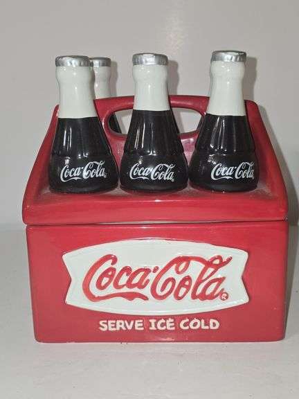 Coca Cola 6 Pack Soda Bottle Holder Shaped Cookie Snack Ceramic Jar