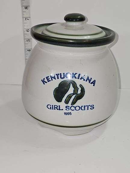 Vintage Louisville Stoneware Kentuckiana Girl Scouts 1995 cookie jar.