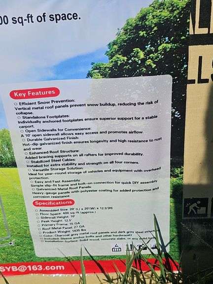 Hurricane All-Steel 20'×20' Carport with 10' Open Sidewalls