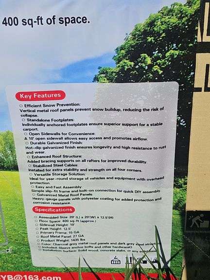 Hurricane All-Steel 20'×20' Carport with 10' Open Sidewalls