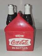 Coca Cola 6 Pack Soda Bottle Holder Shaped Cookie Snack Ceramic Jar