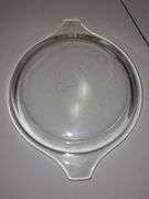 Vintage PYREX Amish "Butterprint" white with turquoise casserole dish with a lid.