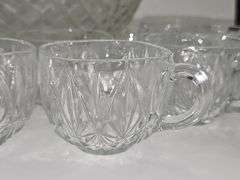 Cut glass punch Bowl, cups