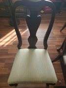Table, 3 leaves. Includes 1 capatins chair & 5 dining chairs
