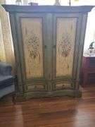Hand Painted Vintage Style Hutch/TV Armoire