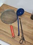 Wooden cutting board and vintage kitchen items