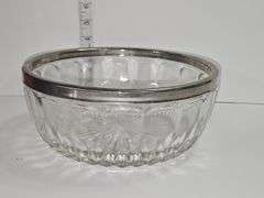 Cut glass bowl with a silver-plated rim & Serving utensils