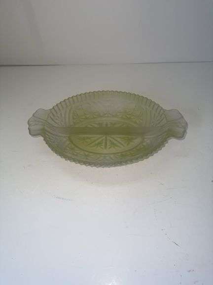 Vintage Anchor Hocking Stars And Bars Frosted Arch Divided Relish Dish Green Tint