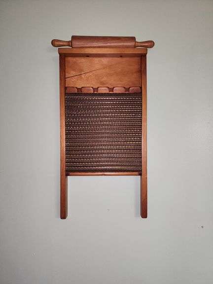 Washboard with mini rolling pin attached