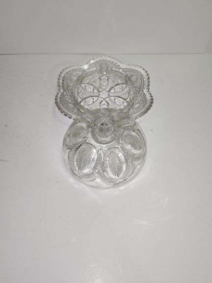 Round Clear Cut Glass Covered Butter Dish