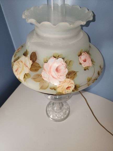 Electric conversion Oil lamp with frosted hand painted lampshade