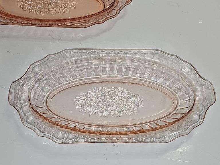 Vintage Anchor Hocking Mayfair Pink Open Rose Depression Glass Oval Dish