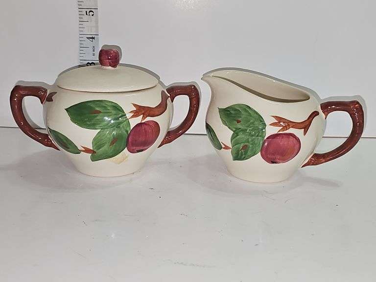 Vintage Franciscan "Apple" pattern sugar bowl with a lid & creamer