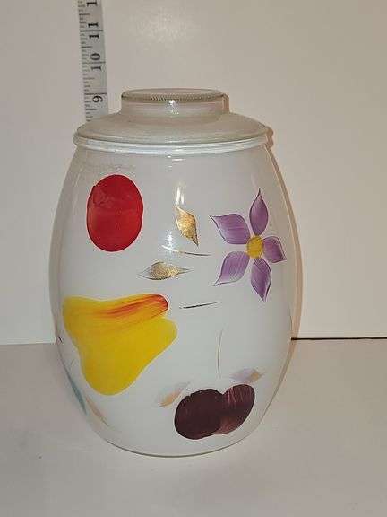 Bartlett Collins White Glass Hand Painted Canister Cookie Jar